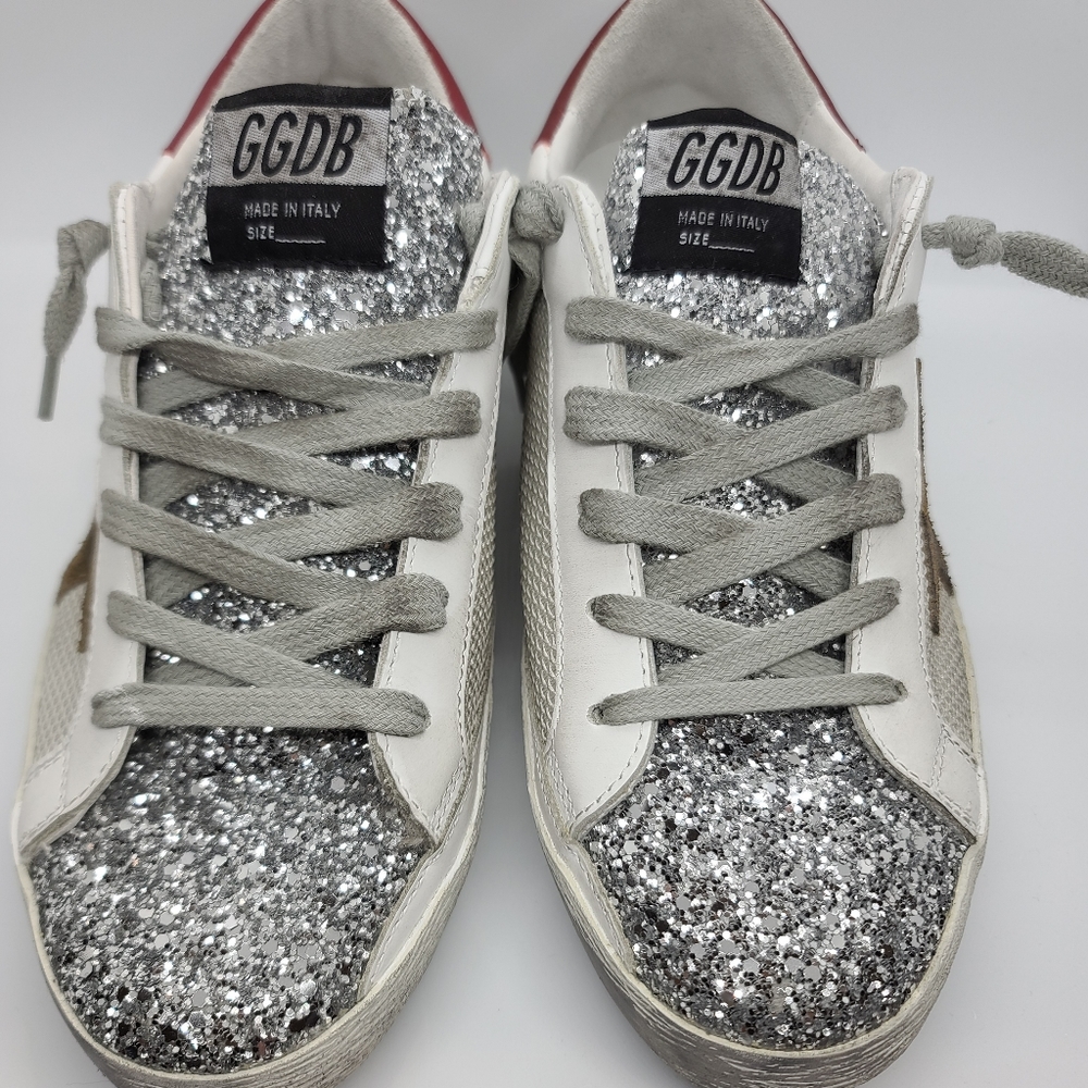 Golden Goose Superstars Size 39 Silver Glitter NIB - Picture 5 of 9